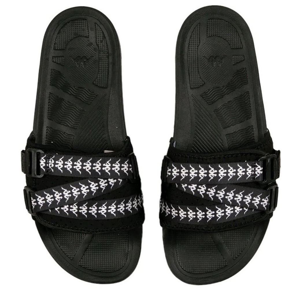 Kappa Authentic Luria 1 Mens Black White Logo Buckle Slide Sandals Sz 10 NEW